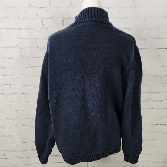 Chaps Navy Blue Turtleneck Sweater with Colorful Chest Design - Picture 4 of 7